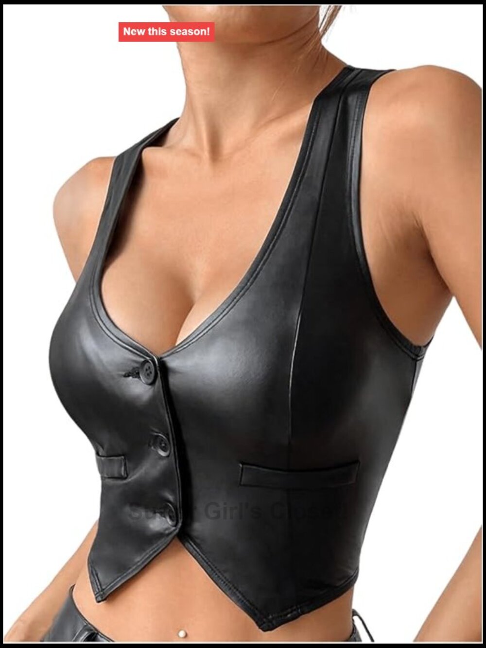 Sleeveless V Neck Faux Leather Waistcoat Y2K Crop Tank Top